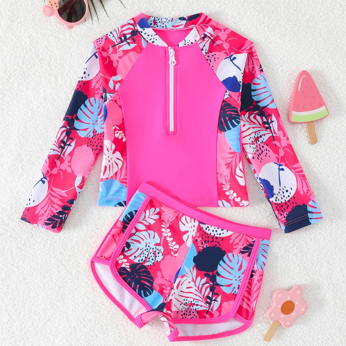 Girls Leaf Print 2 Piece Rash  - Rash Guard review and price